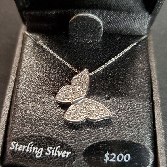 Macy's Sterling Silver Diamond Butterfly Pendant with 18" chain - Picture 1 of 3